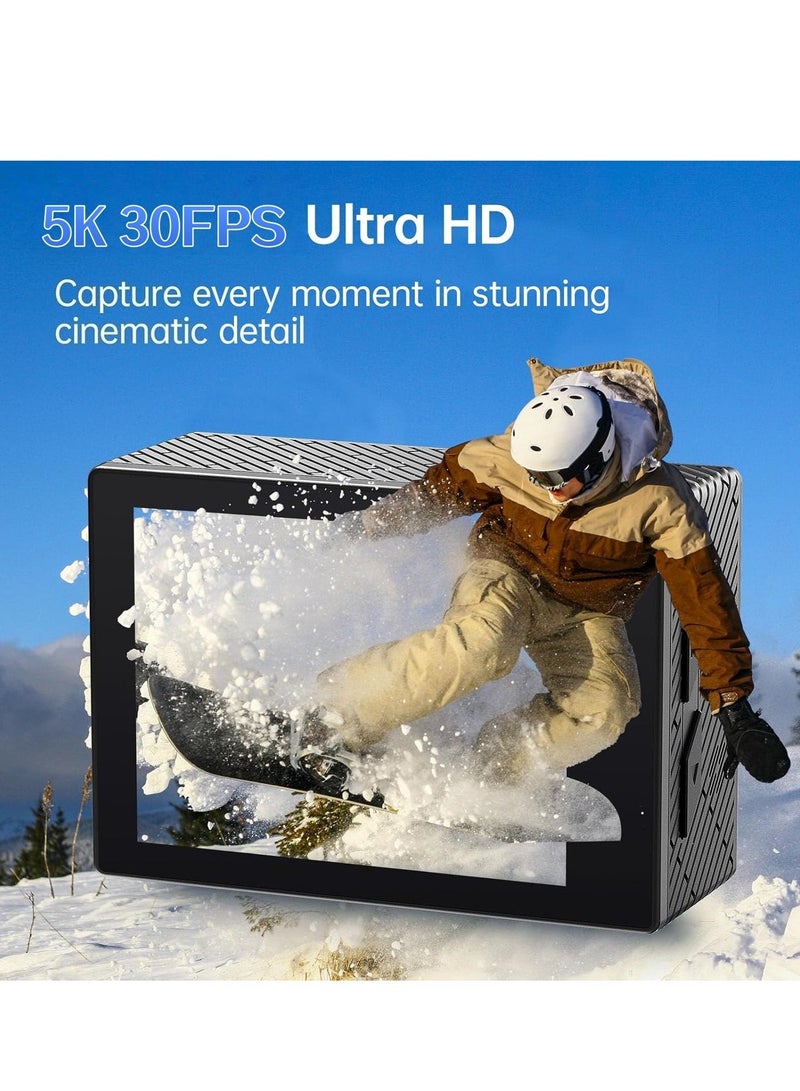 Lecran True 5K Ultra HD Action Camera, WIFI, Remote Control, 64GB Card, Dual Color Screens, Dual Batteies,  Anti-Shake for Cycling & Waterproof for Diving - Image 5